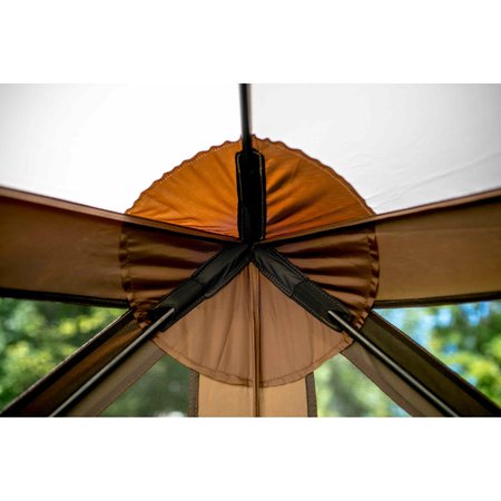 Quick Set Escape Screen Shelter - 6 side with Wind Panel Flaps, Brown/Tan Roof/Black Mesh 9879